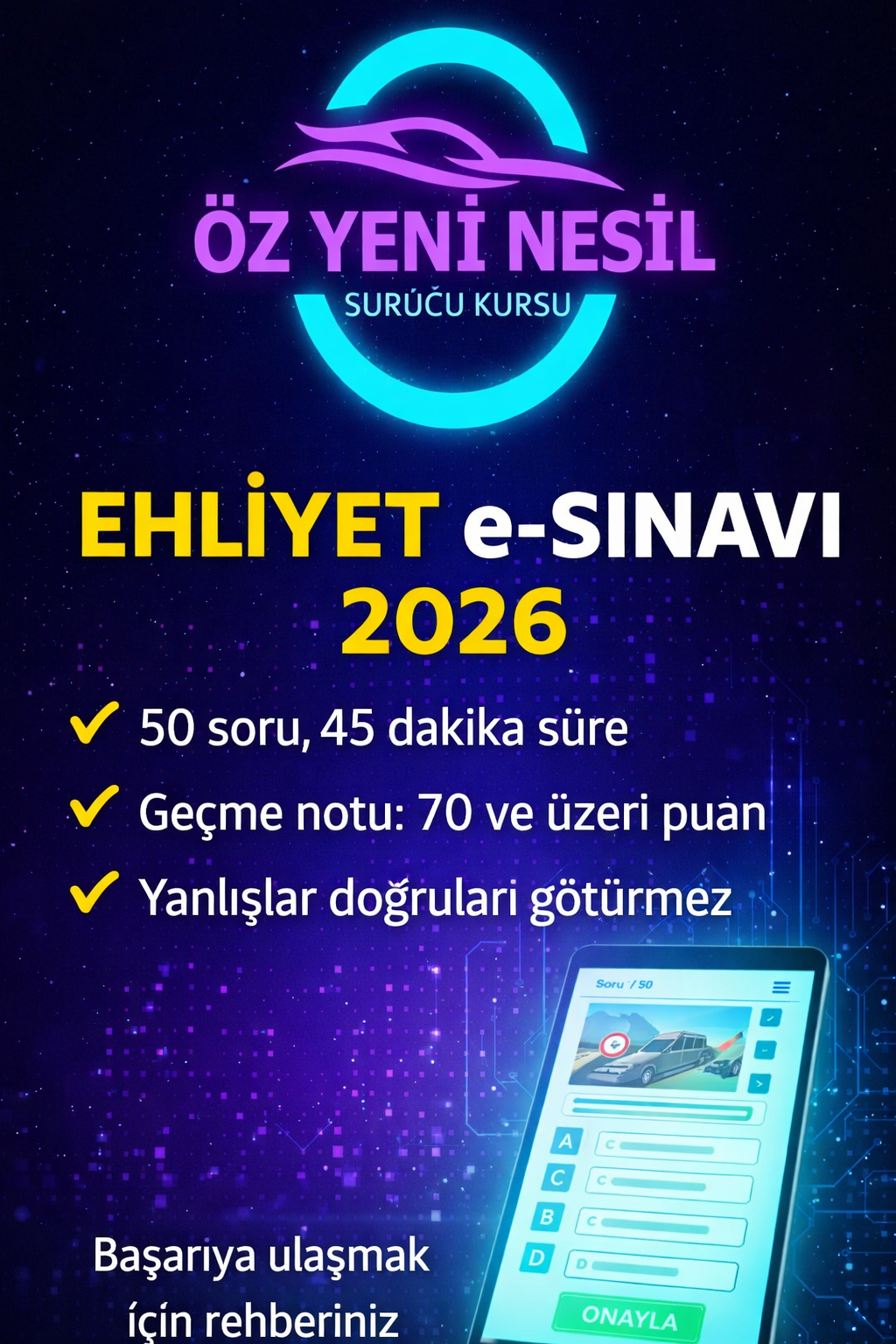 1. Ehliyet e-Sınavı 2026: Kaç Soru Var, Süre Ne Kadar, Hangi Dersten Kaç Soru Geliyor?